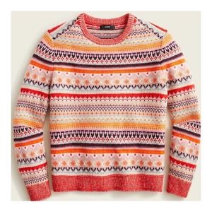 J. Crew Fair Isle Cropped Crewneck Sweater Bright Cerise Peony small
